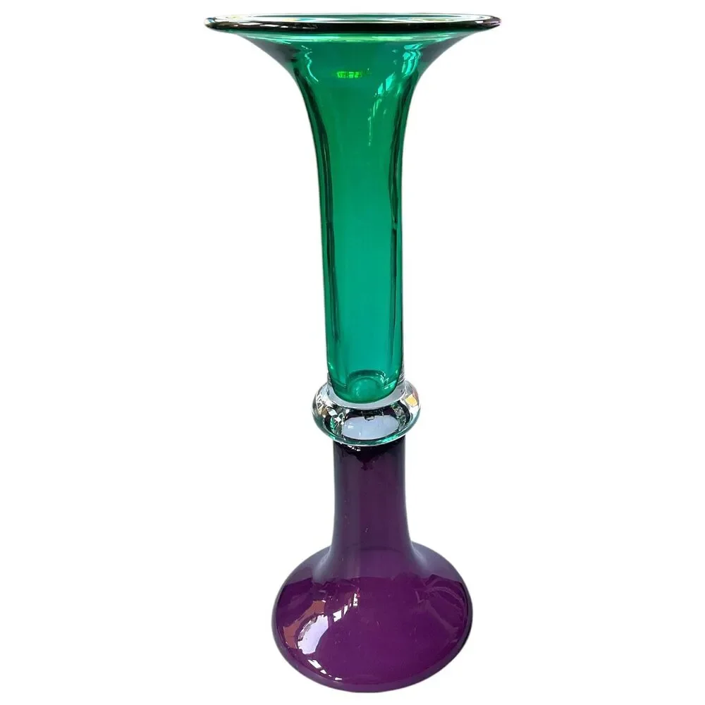 Purple Green Double Trumpet Art Glass Vase‎ Cylindrical Eclectic Contemporary
